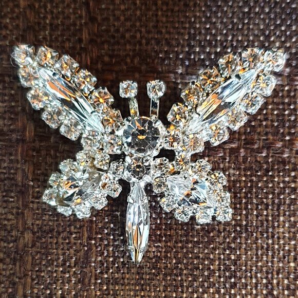 1.75'' Rare Vintage Clear Rhinestone Silver-Tone Bridal Brooch - Picture 5 of 10